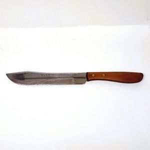 Ekco USA Butcher Knife Fine Wood Handle 7" Stainless Steel Blade Brass Rivets